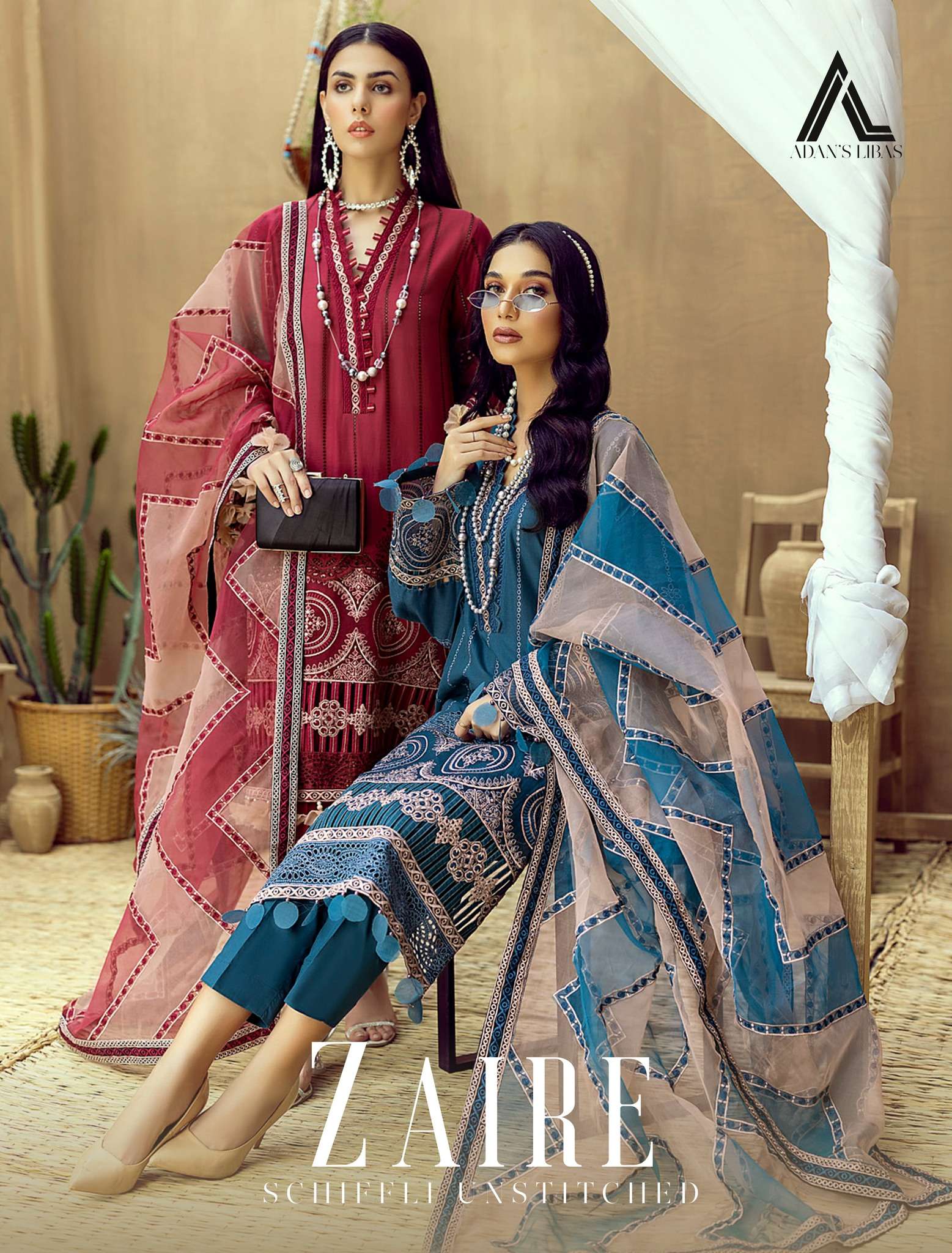Adan’s Libas ZAIRE Luxury Schiffli Embroidered Lawn Collection 2023